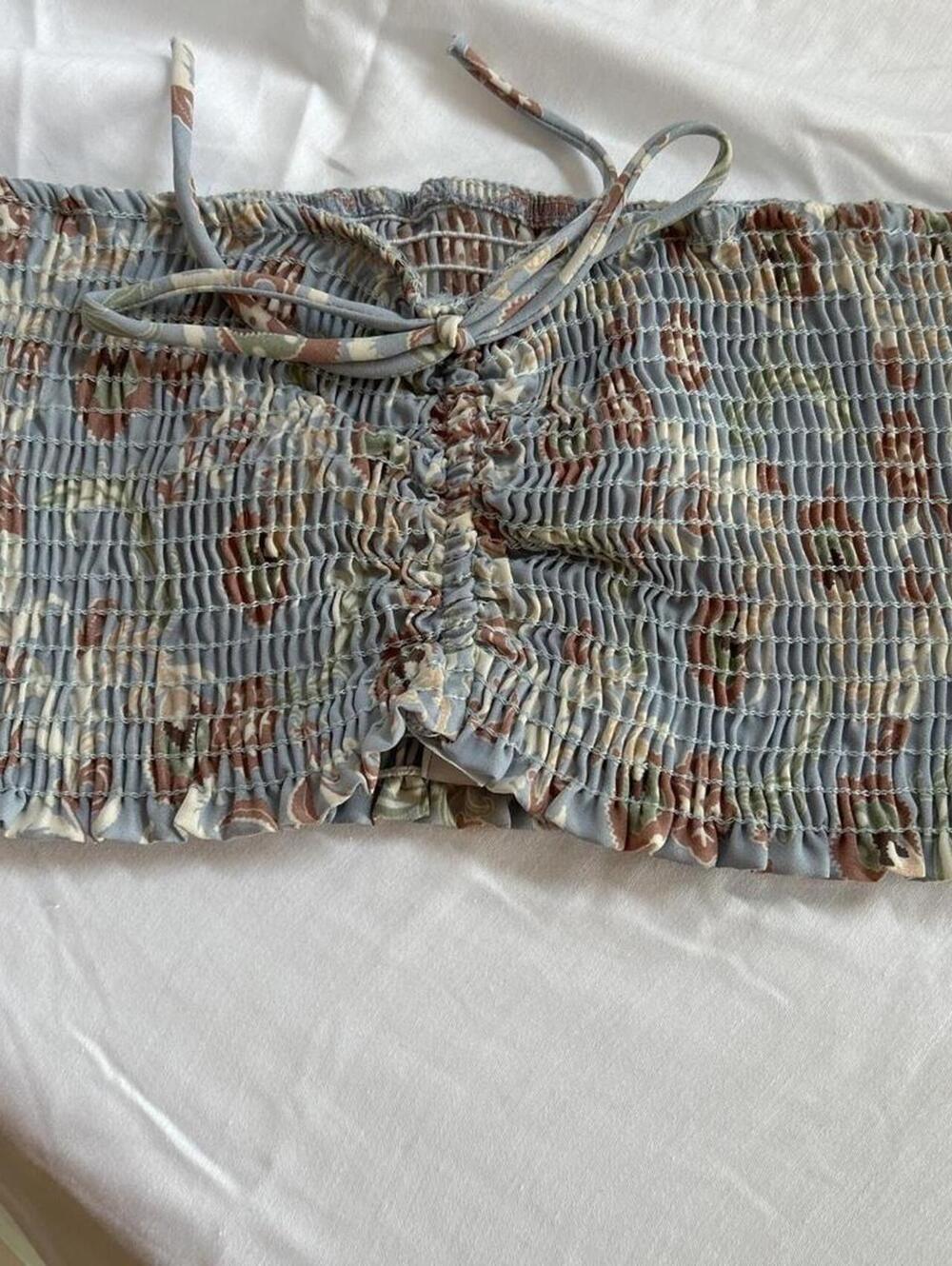 Womens Blue Floral Smocked Ruched Tube Top Sky Boutique Size Medium